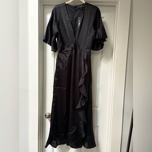 AX Paris Elegant Black Ruffle Long Sleeve Dress
